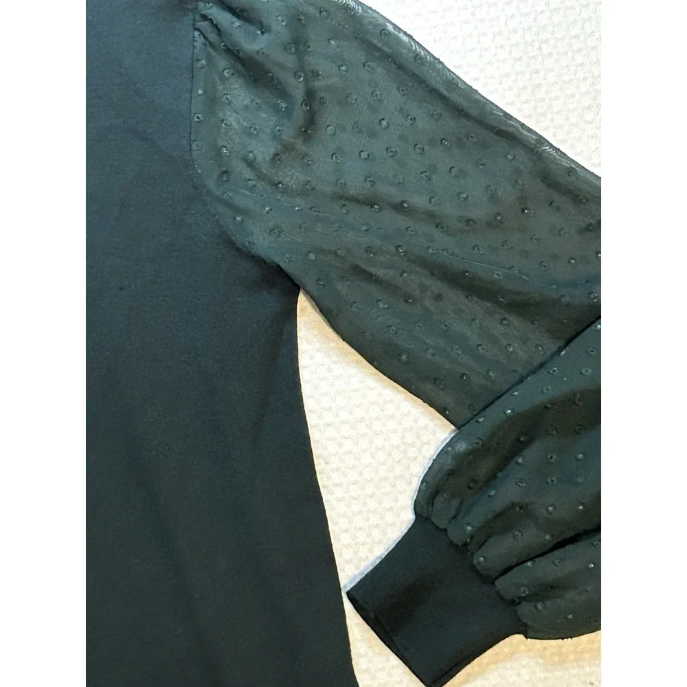 Adrianna Papell Sweater Women's Medium Christmas Party Green V-Neck Sheer Sleeve
